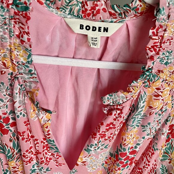 Boden Garden Bouquet Puff Sleeve Tiered Ruffle Midi Dress 10P Pink Floral Boho - Picture 6 of 16